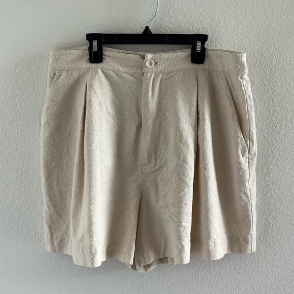JENNI KAYNE | Bestselling Raw Silk Pleated High Waisted Short in Ivory | Size 12 - Picture 5 of 14